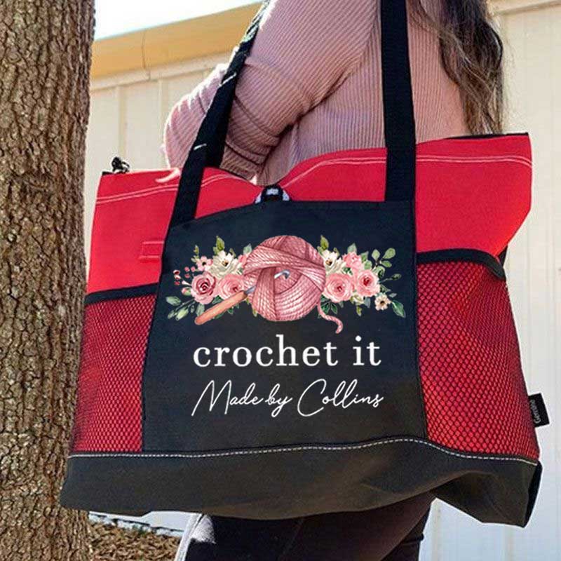 Personalized Crochet Knitting and Flower Tote Bag