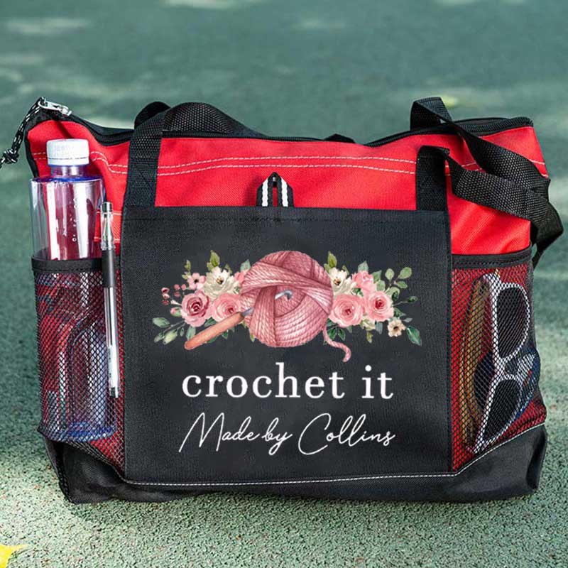 Personalized Crochet Knitting and Flower Tote Bag