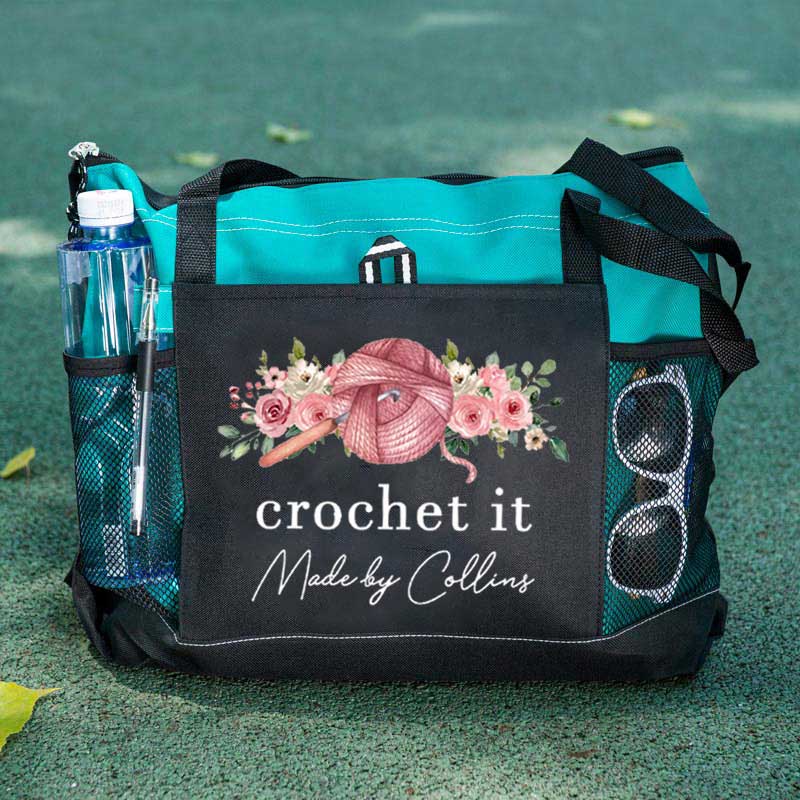 Personalized Crochet Knitting and Flower Tote Bag
