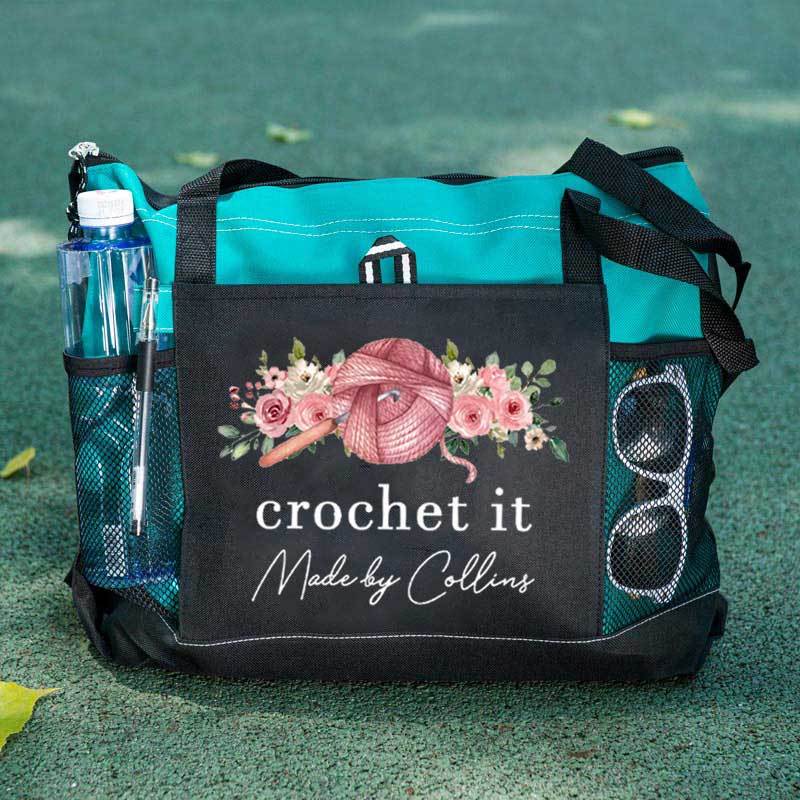 Personalized Crochet Knitting and Flower Tote Bag