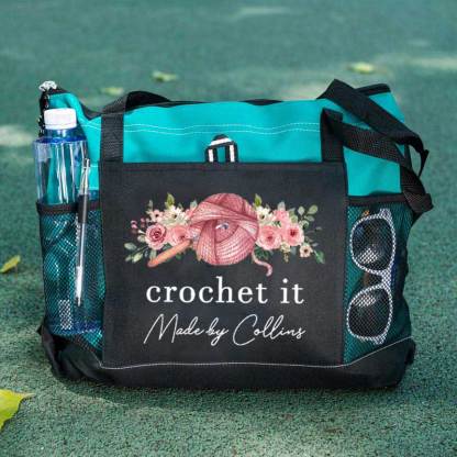 Personalized Crochet Knitting and Flower Tote Bag