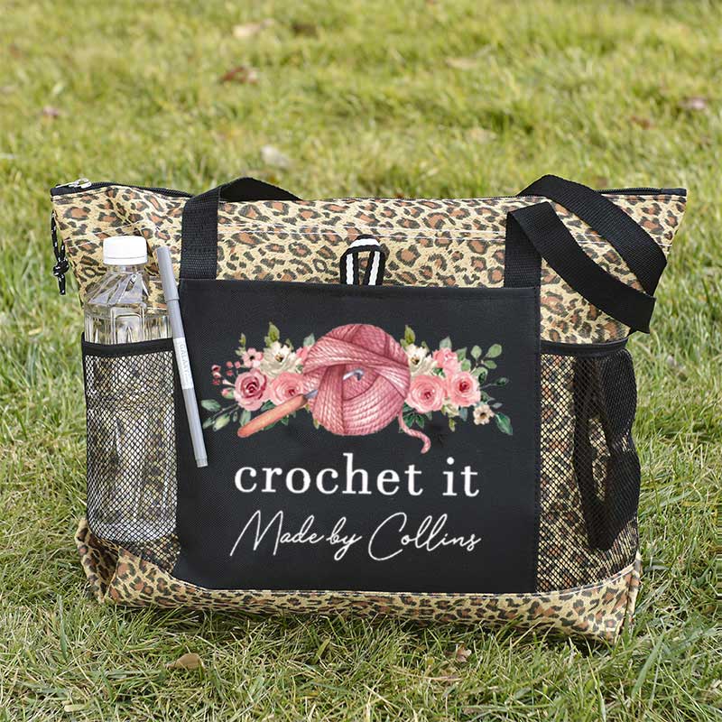 Personalized Crochet Knitting and Flower Tote Bag