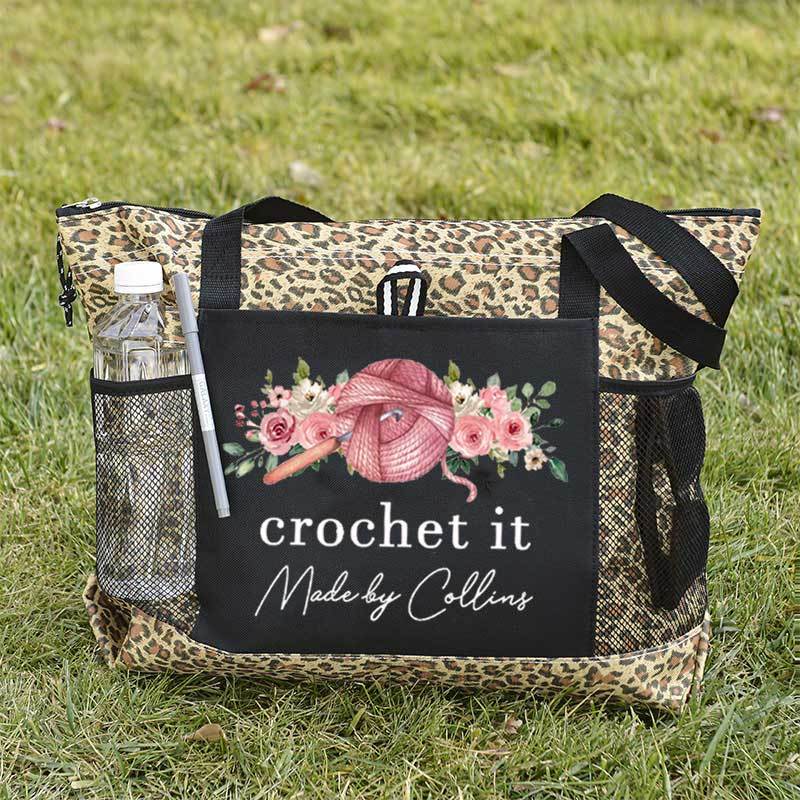 Personalized Crochet Knitting and Flower Tote Bag