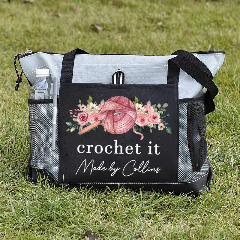 Personalized Crochet Knitting and Flower Tote Bag