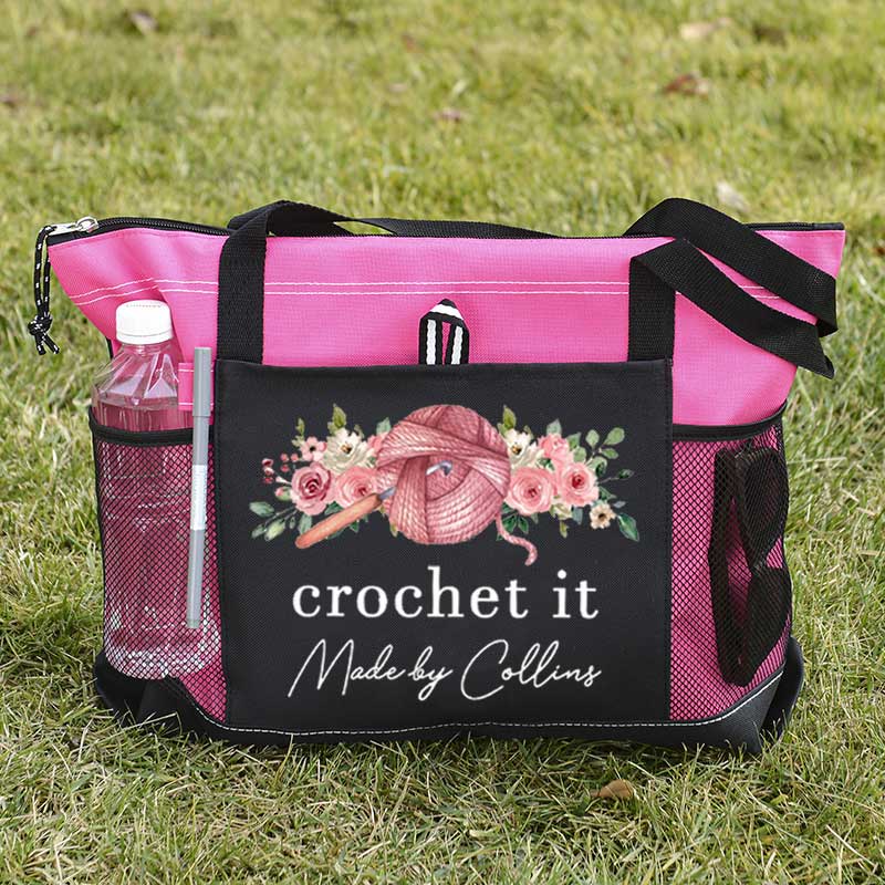 Personalized Crochet Knitting and Flower Tote Bag