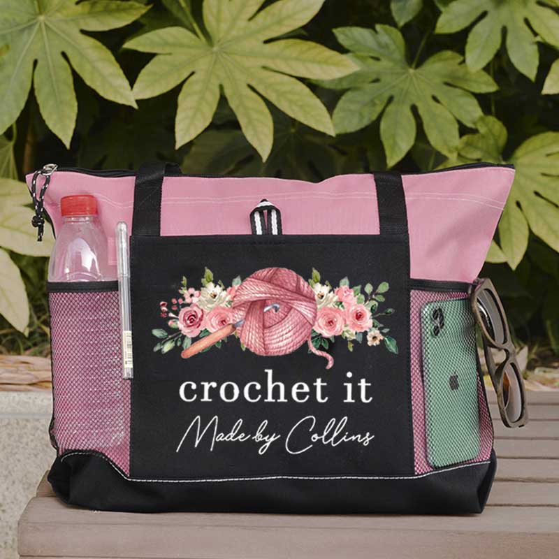 Personalized Crochet Knitting and Flower Tote Bag