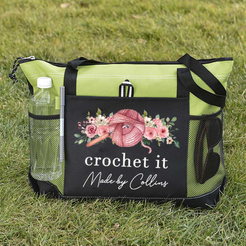 Personalized Crochet Knitting and Flower Tote Bag