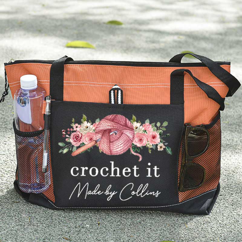 Personalized Crochet Knitting and Flower Tote Bag