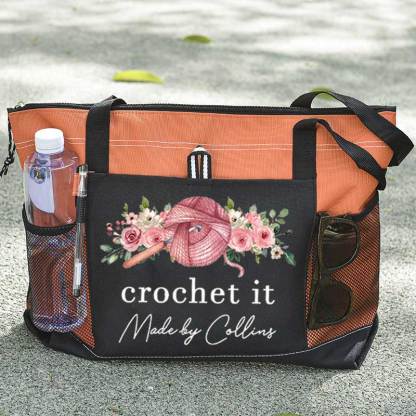 Personalized Crochet Knitting and Flower Tote Bag