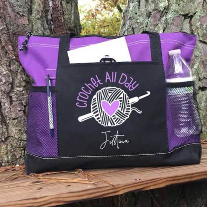 Crochet All Day Personalized Crochet Lover Tote Bag
