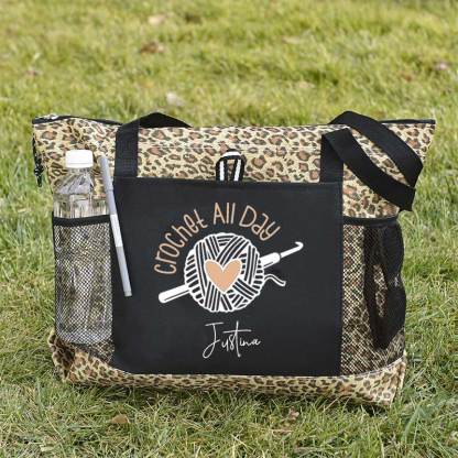 Crochet All Day Personalized Crochet Lover Tote Bag