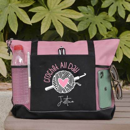 Crochet All Day Personalized Crochet Lover Tote Bag