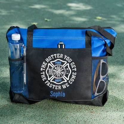 The Hotter You Get, The Faster We Come Maltese Cross Firefighter Custom Tote Bag