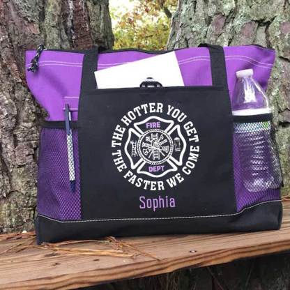 The Hotter You Get, The Faster We Come Maltese Cross Firefighter Custom Tote Bag