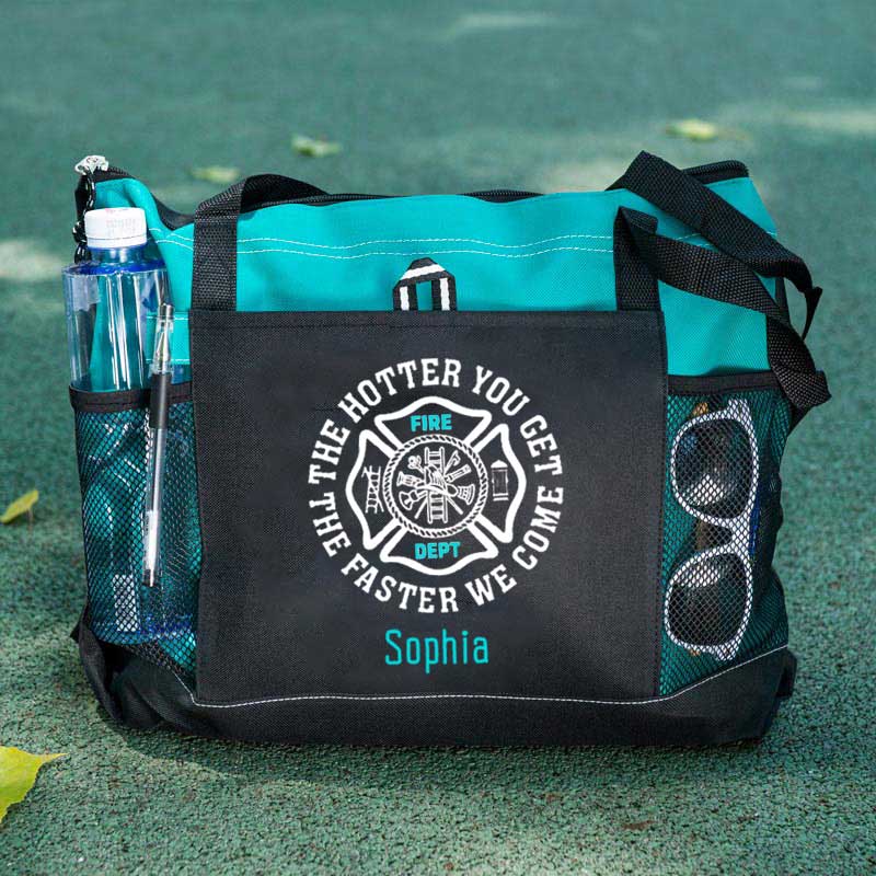 The Hotter You Get, The Faster We Come Maltese Cross Firefighter Custom Tote Bag