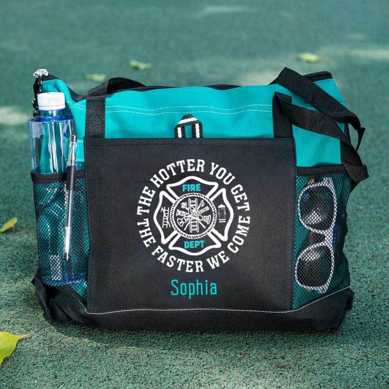 The Hotter You Get, The Faster We Come Maltese Cross Firefighter Custom Tote Bag