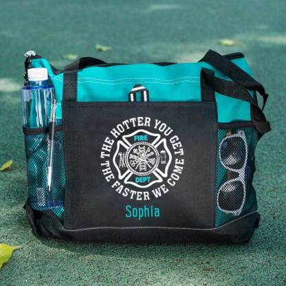 The Hotter You Get, The Faster We Come Maltese Cross Firefighter Custom Tote Bag