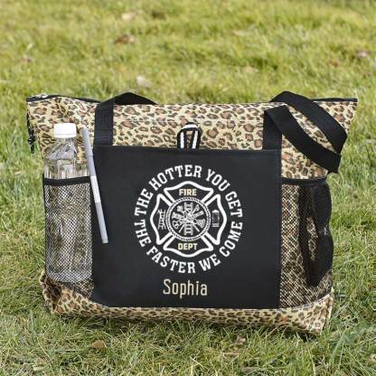 The Hotter You Get, The Faster We Come Maltese Cross Firefighter Custom Tote Bag