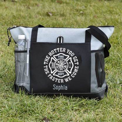 The Hotter You Get, The Faster We Come Maltese Cross Firefighter Custom Tote Bag