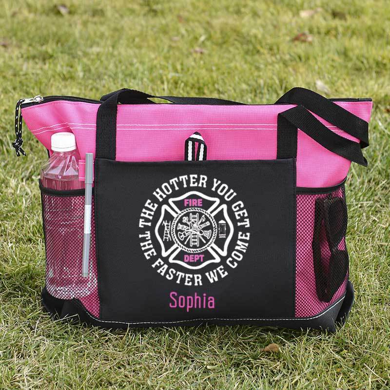 The Hotter You Get, The Faster We Come Maltese Cross Firefighter Custom Tote Bag