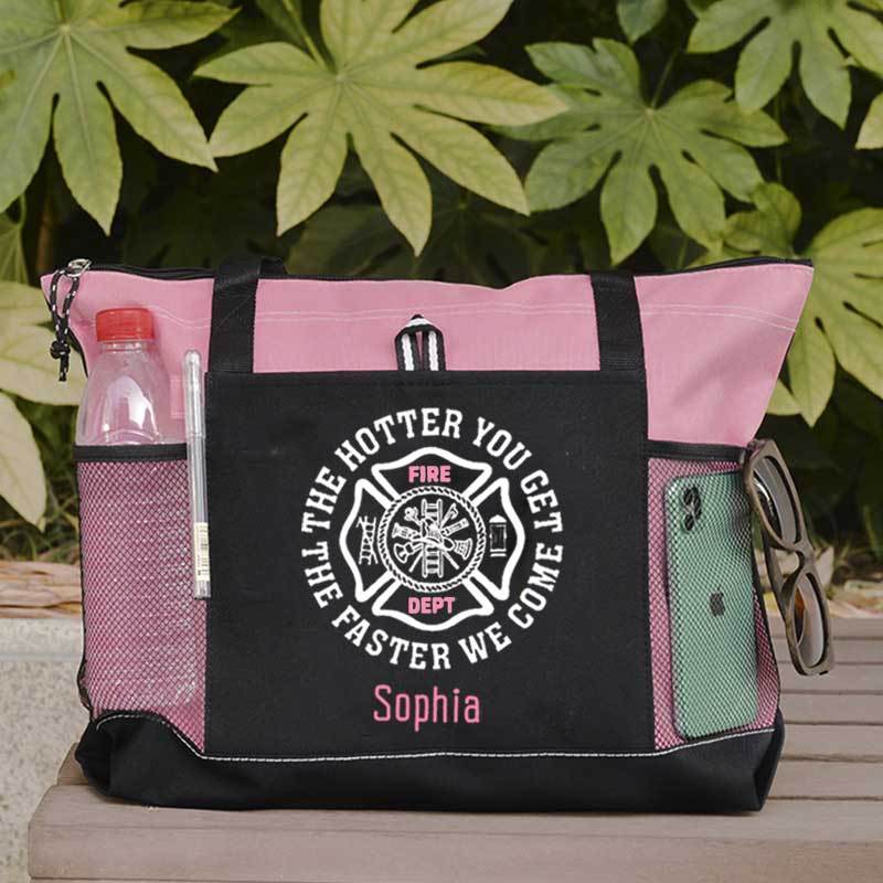 The Hotter You Get, The Faster We Come Maltese Cross Firefighter Custom Tote Bag