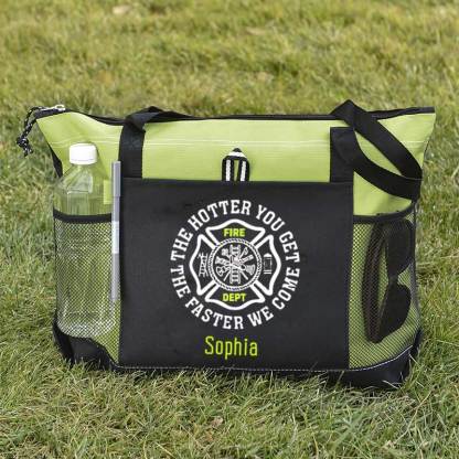 The Hotter You Get, The Faster We Come Maltese Cross Firefighter Custom Tote Bag