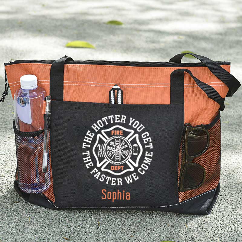 The Hotter You Get, The Faster We Come Maltese Cross Firefighter Custom Tote Bag