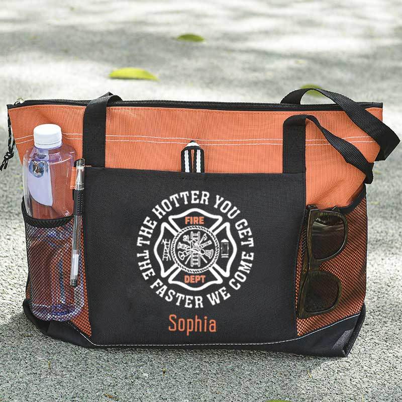 The Hotter You Get, The Faster We Come Maltese Cross Firefighter Custom Tote Bag