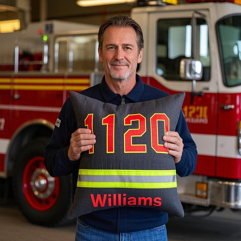 Custom Firefighter Reflective Stripe Throw Pillow