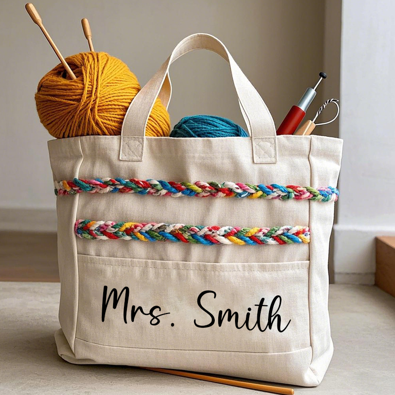 Custom Knitting Crochet Lovers Tote Bag Yarn Design
