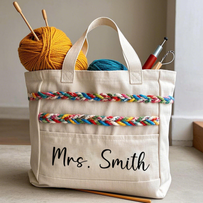 Custom Knitting Crochet Lovers Tote Bag Yarn Design