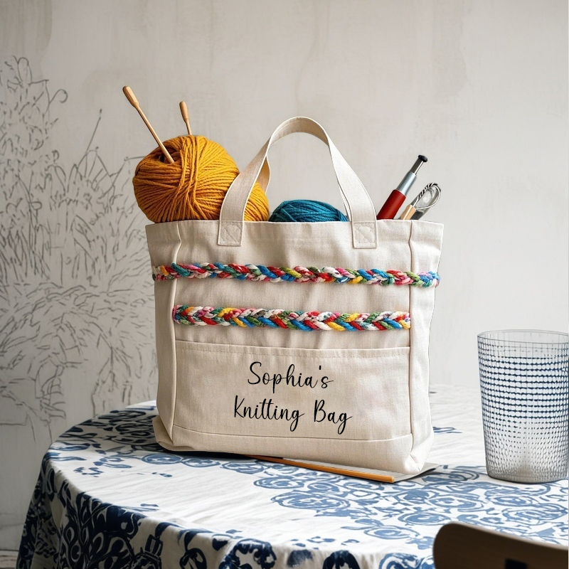 Custom Knitting Crochet Lovers Tote Bag Yarn Design