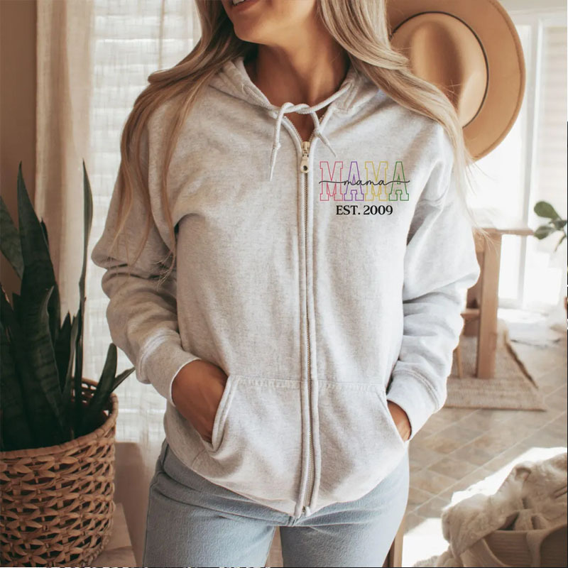 Custom Mama Est Zip Pullover Sweatshirt