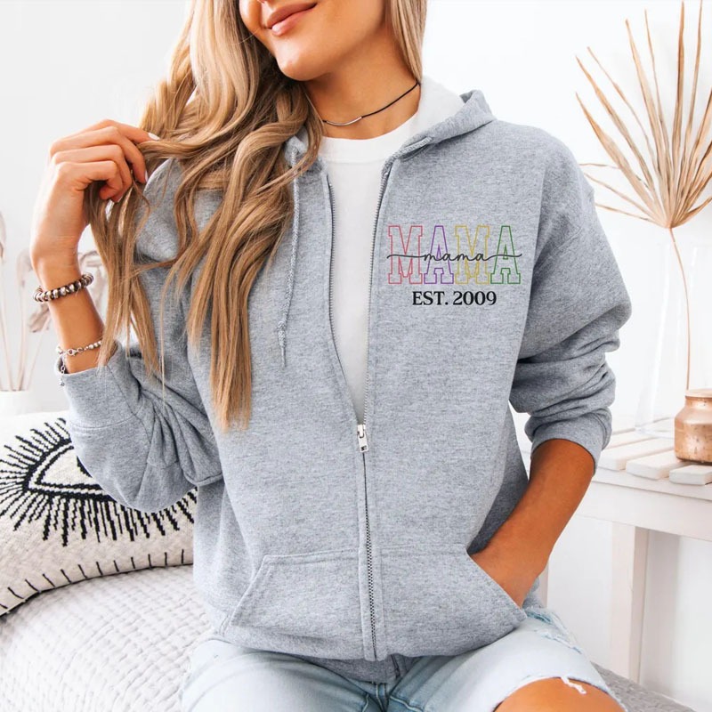 Custom Mama Est Zip Pullover Sweatshirt