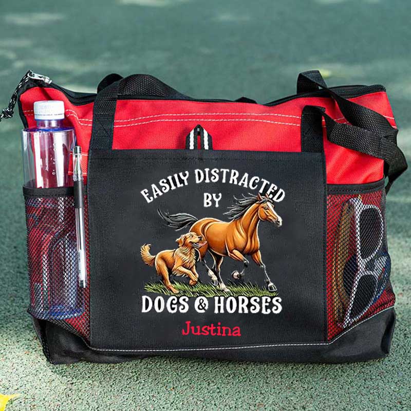 Easily Distracted By Dogs and Horses Personalized Horses Equestrian Tote Bag