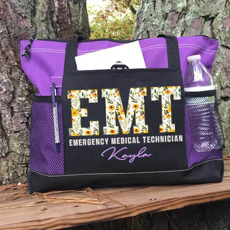  Boho Floral EMT Personalized Tote Bag