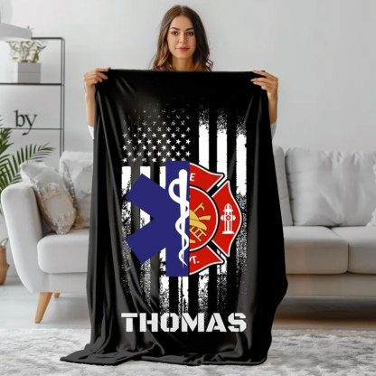 Personalized Firefighter EMS EMT Flag Blanket