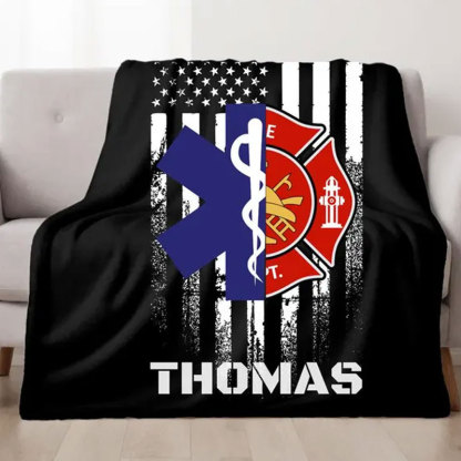 Personalized Firefighter EMS EMT Flag Blanket