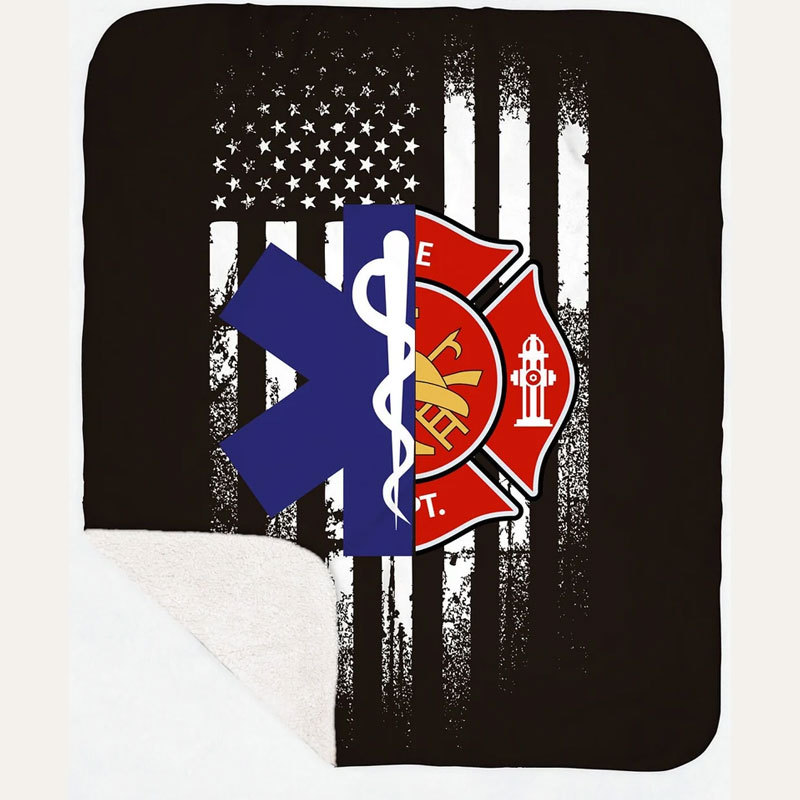 Personalized Firefighter EMS EMT Flag Blanket