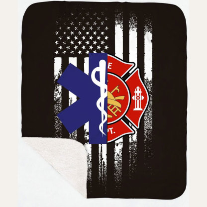 Personalized Firefighter EMS EMT Flag Blanket