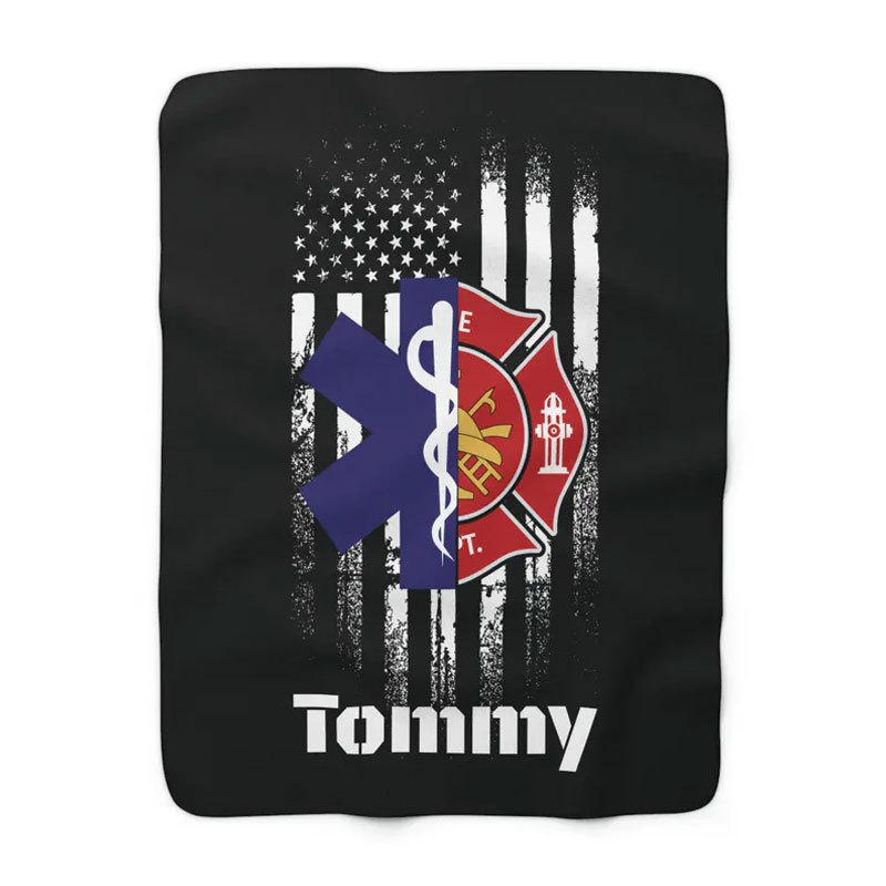 Personalized Firefighter EMS EMT Flag Blanket