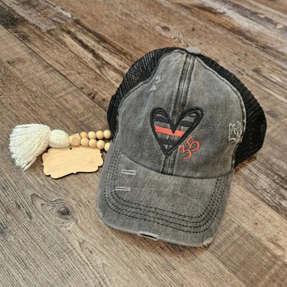 Fire Fighter Number Thin Red Line Heart Cap