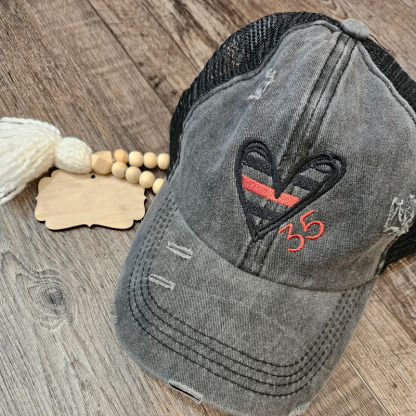 Fire Fighter Number Thin Red Line Heart Cap