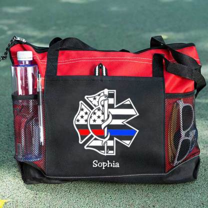 Personalized Fire and EMS White Flag Tote Bag