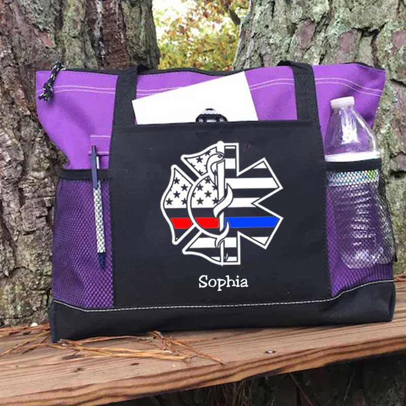 Personalized Fire and EMS White Flag Tote Bag
