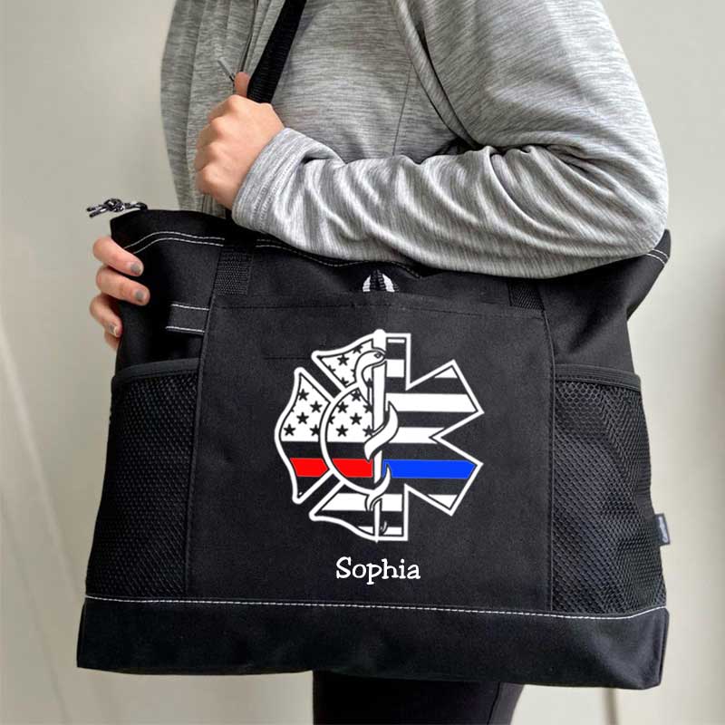 Personalized Fire and EMS White Flag Tote Bag