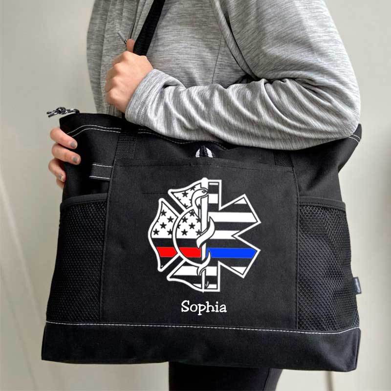 Personalized Fire and EMS White Flag Tote Bag