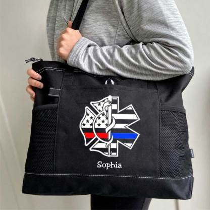 Personalized Fire and EMS White Flag Tote Bag