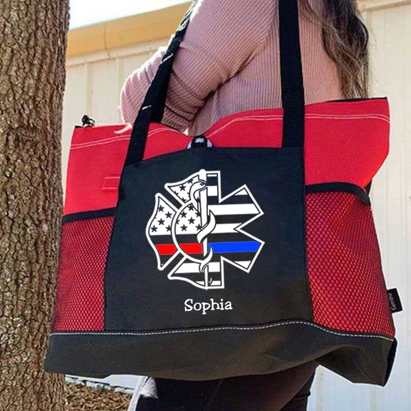 Personalized Fire and EMS White Flag Tote Bag