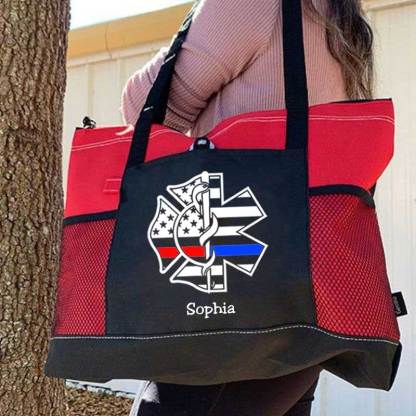Personalized Fire and EMS White Flag Tote Bag